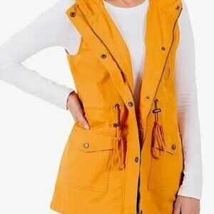 Mustard Yellow Utility Women's Vest with Zipper and Pockets Medium